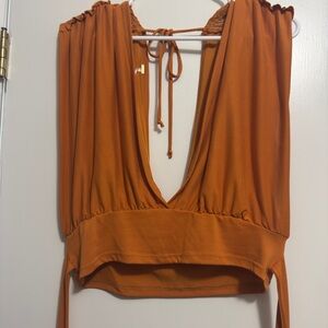 Free People Rust Burnt Orange Plunge tie top Sleeveless